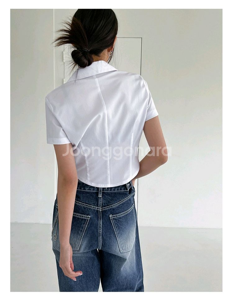 블랙업 샤큰 베이직 반팔셔츠 화이트 S--2