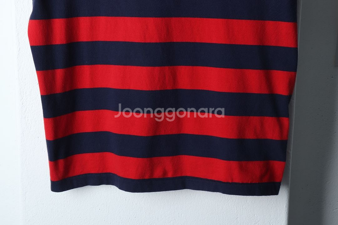 (M-L) 폴로 랄프로렌 반팔 티셔츠 스트라이프 레드--1