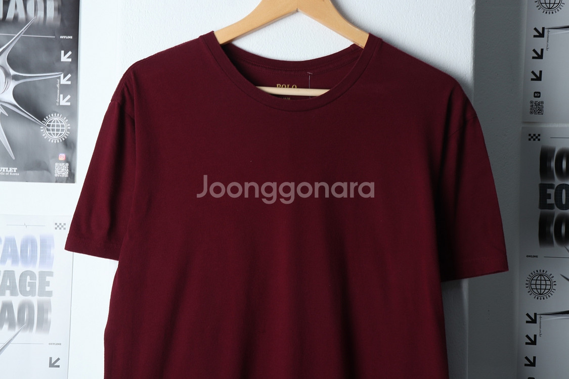 (L-XL) 폴로 랄프로렌 반팔 티셔츠 버건디 포니--2