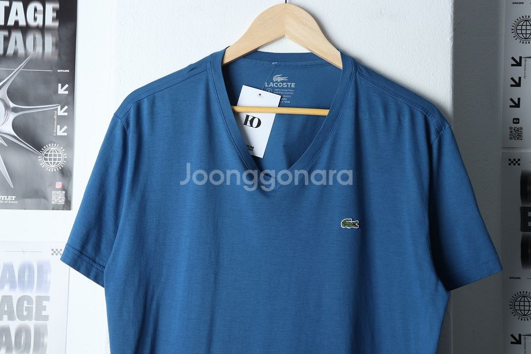 (XL-2XL) 라코스테 반팔 티셔츠 부분이염 브이넥--2