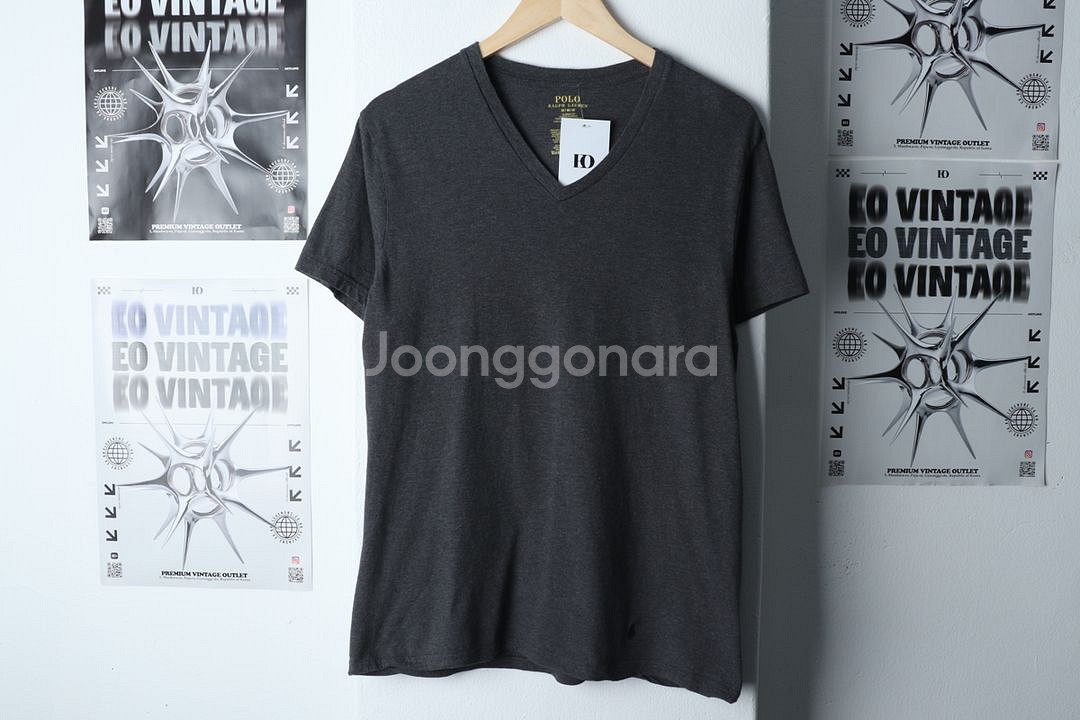 (M-L) 폴로 랄프로렌 반팔 티셔츠 브이넥 그레이--1