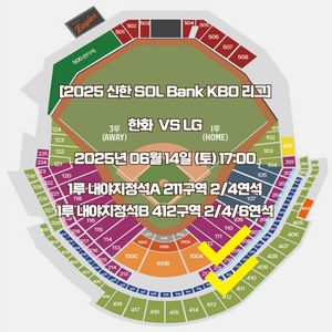 한화 LG 6/14 토요일 1루 내야지정석 2 4 6연