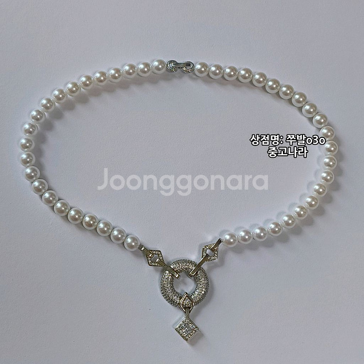 파베 큐빅 다이아 무지개 진주 목걸이--0