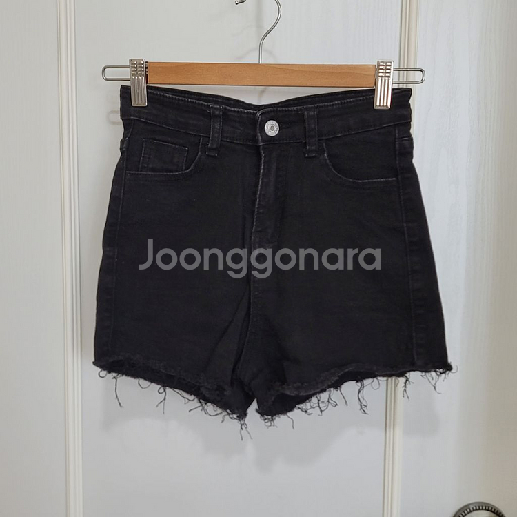 (새거) 블랙 검정 데님 핫팬츠 반바지 A라인--0