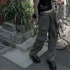 Y2K 카고 와이드 팬츠 카키 M