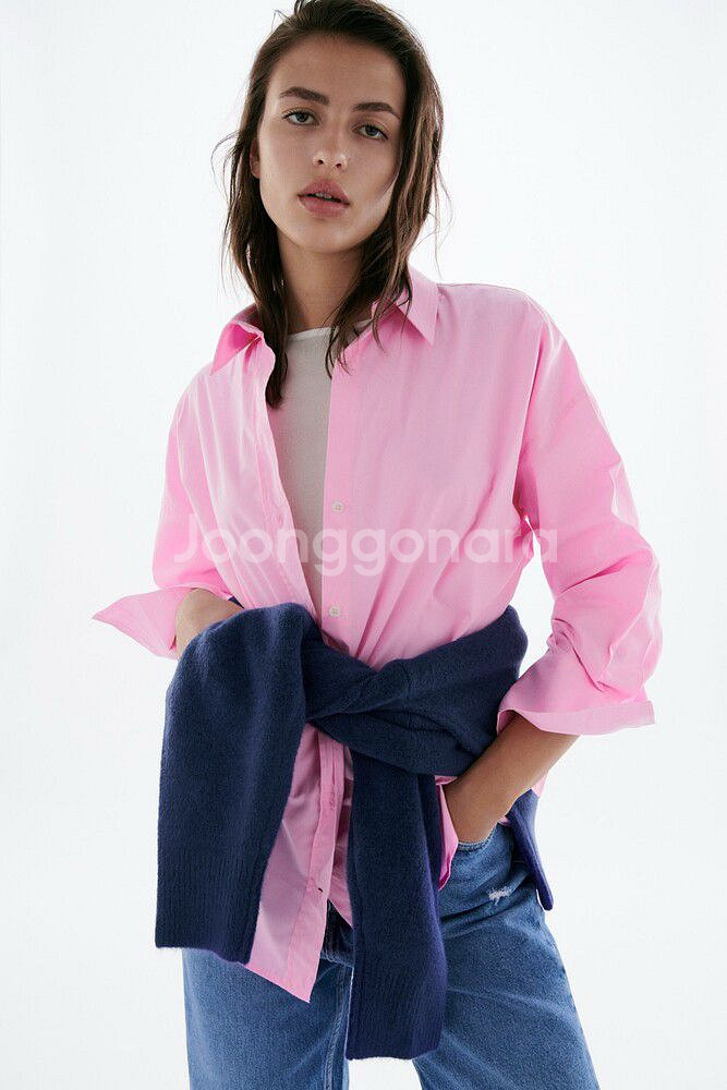 [새상품]ZARA 핑크색 오버핏 셔츠--0