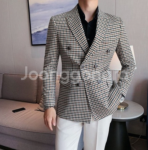 수트 남성더블자켓 체크 빅사이즈 여름 블 정장3XL 1--0