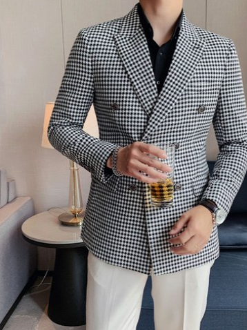 수트 남성더블자켓 체크 빅사이즈 여름 블 정장3XL 1--2