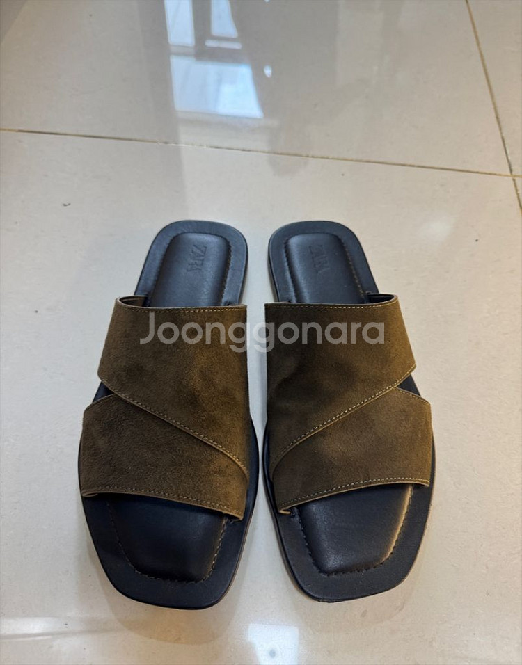 zara 자라 스퀘어토 스웨이드 슬라이드 슬리퍼 43--0
