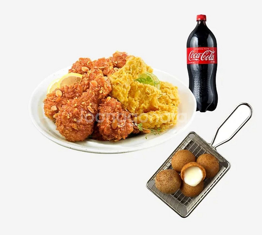BHC 후라이드반/양념반+치즈볼+콜라,후라이드+케이준프--0