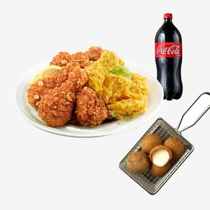 BHC 후라이드반/양념반+치즈볼+콜라,후라이드+케이준프