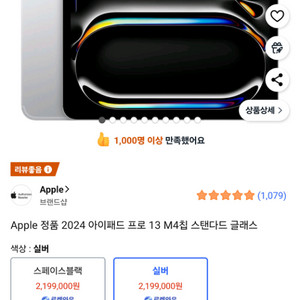 아이패드 프로7세대 13 M4 실버 256gb 셀룰러