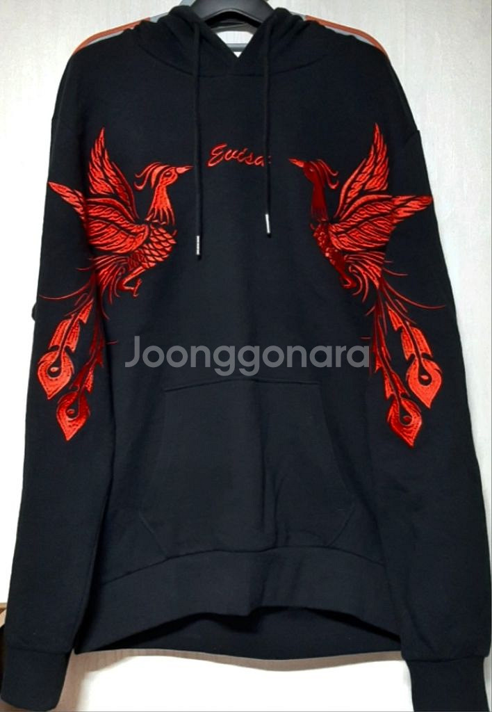 100-110)일본 EVISU 피닉스 후디/후드 블랙--0