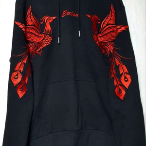 100-110)일본 EVISU 피닉스 후디/후드 블랙