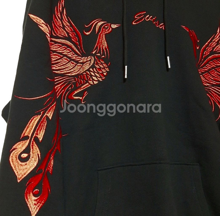 100-110)일본 EVISU 피닉스 후디/후드 블랙--2