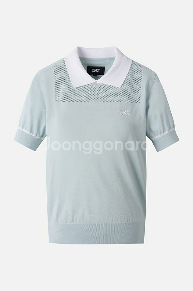 PXG 25SS 여성 시스루 숏 슬리브 니트 카라티--0