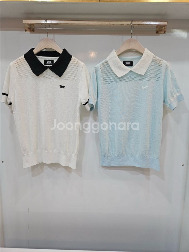 PXG 25SS 여성 시스루 숏 슬리브 니트 카라티--3