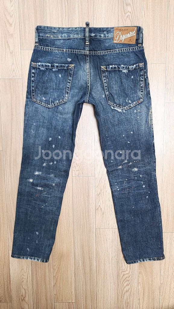 정품 디스퀘어드 페인팅 가죽패치 슬림진 청바지 44--1