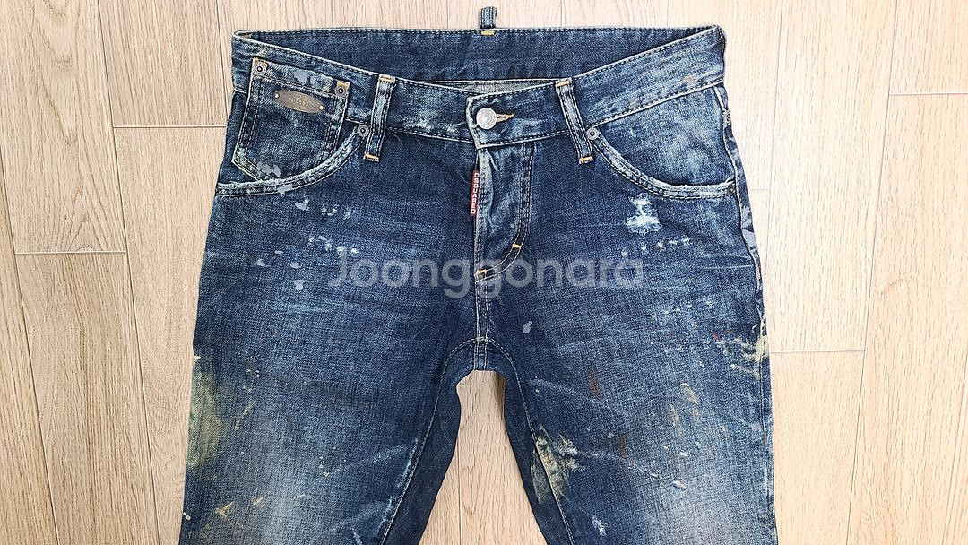 정품 디스퀘어드 페인팅 가죽패치 슬림진 청바지 44--2