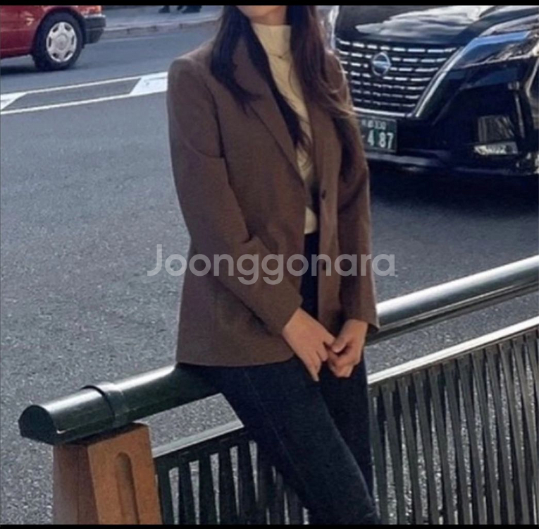 유니클로 여성 체크자켓 브라운 s--0