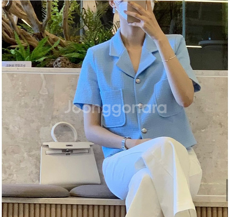 데일리디폴트 하늘색반팔 트위드자켓 새거--1