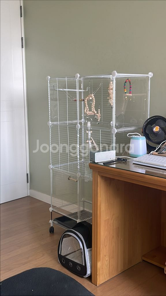 앵무새 새장+먹이+장난감+이동장등--2
