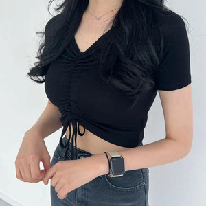 에이블리 멜팅 여름 크롭 반팔티셔츠 앞셔링 텐셀브이넥
