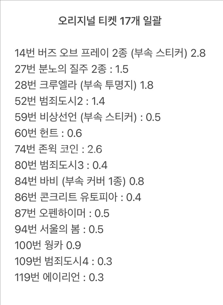 [일괄] 메가박스 오리지널티켓 오티 크루엘라 존윅 바비--3