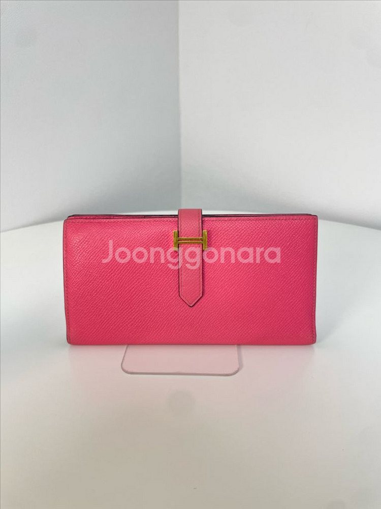 에르메스 베안 장지갑 핑크 금장 A각인--0