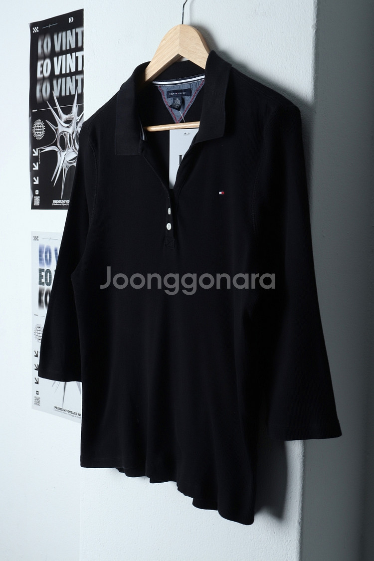 W(XL) 타미힐피거 반팔 카라 티셔츠 부 니트 블랙--2