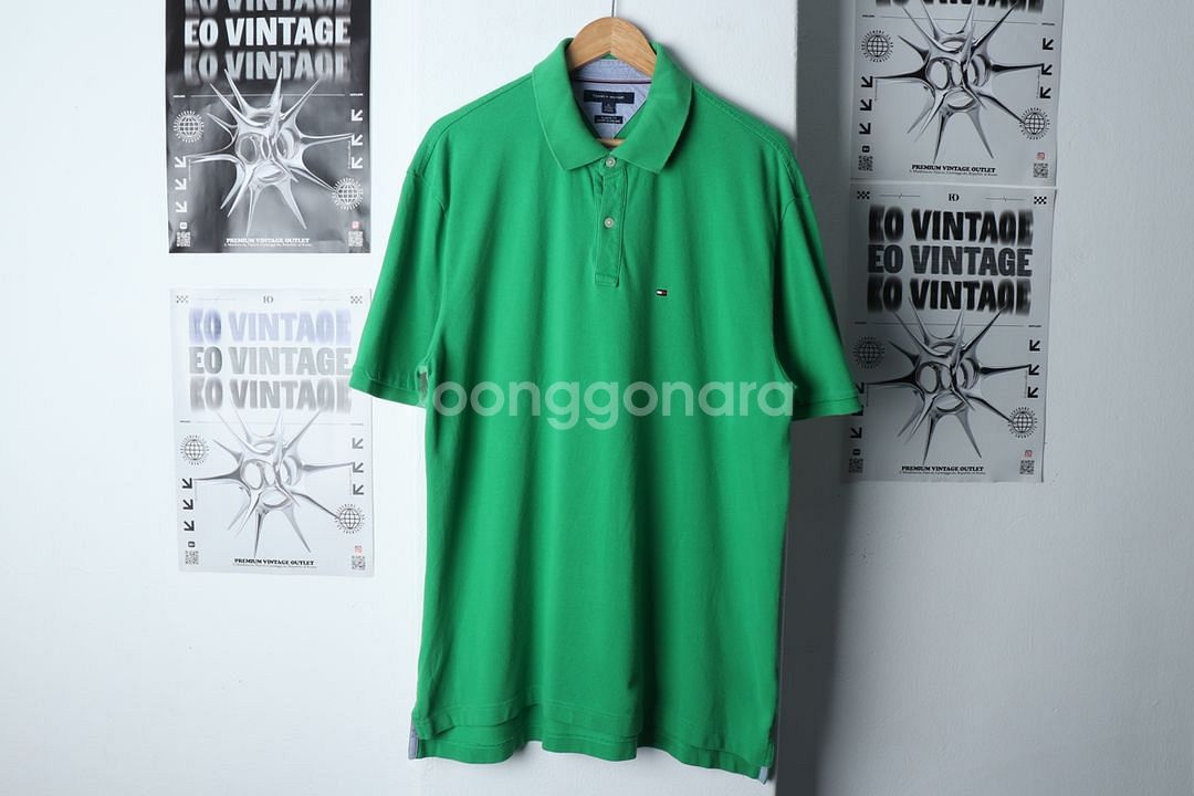 (XL-2XL) 타미힐피거 반팔 카라 티셔츠 그린--0