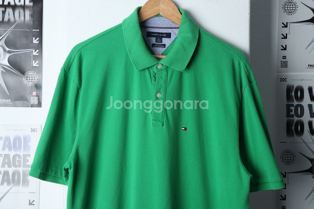 (XL-2XL) 타미힐피거 반팔 카라 티셔츠 그린--4