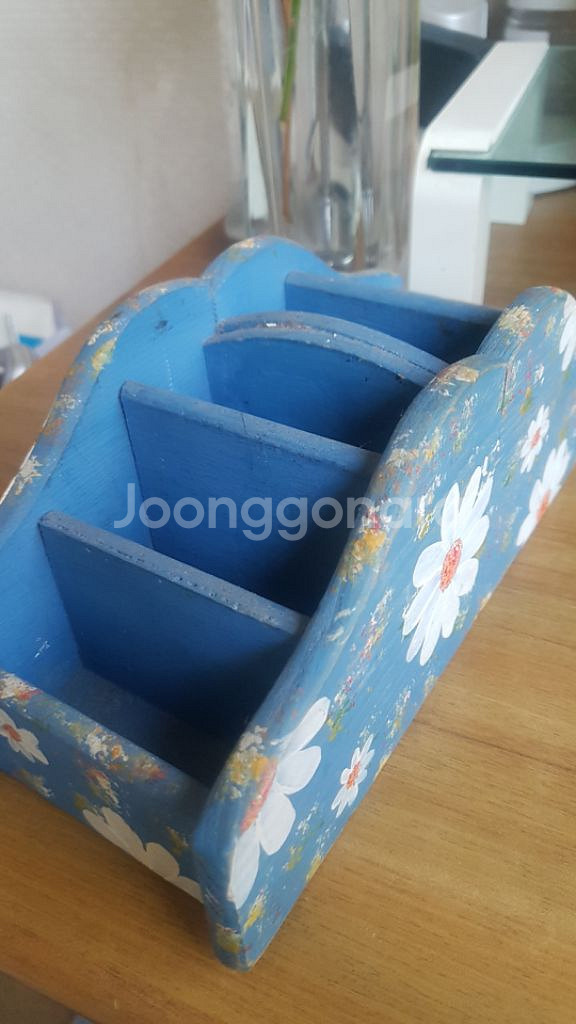 핸드메이드 꽃무늬 나무 정리함--1