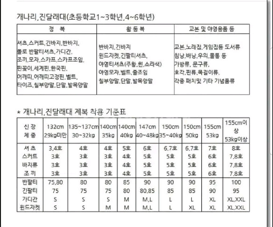 스카우트 단복 춘추복 하복셋트 6호 7호--7