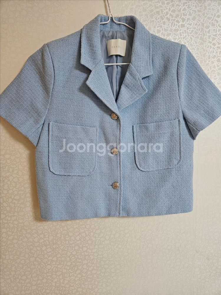 데일리디폴트 하늘색반팔 트위드자켓 새거--4