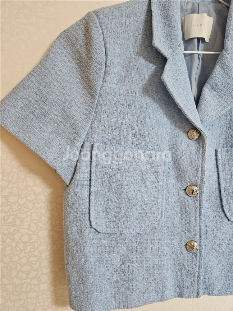 데일리디폴트 하늘색반팔 트위드자켓 새거--5