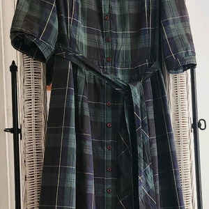BCBG 순면 영국그린체크 원피스/55/여름