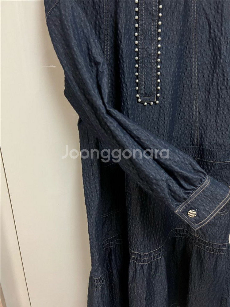 한섬 오즈세컨 진주 카라 데님 느낌 원피스 롱 프릴--7