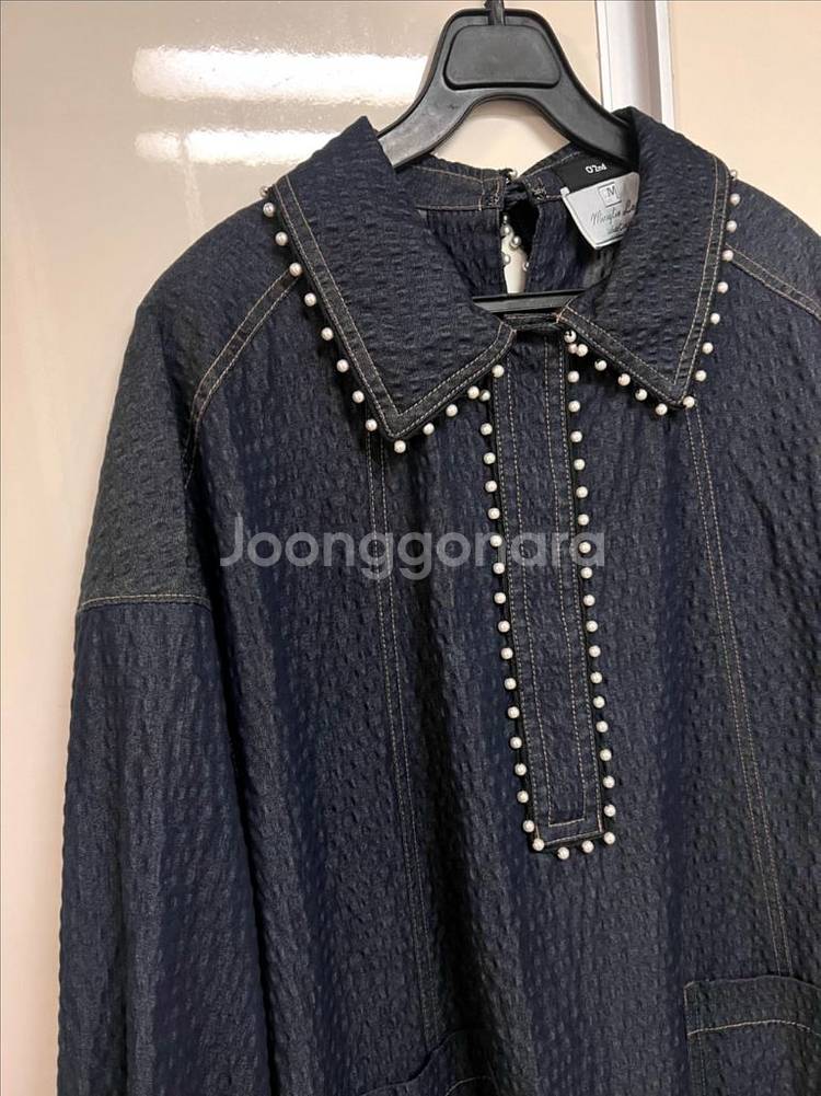 한섬 오즈세컨 진주 카라 데님 느낌 원피스 롱 프릴--6