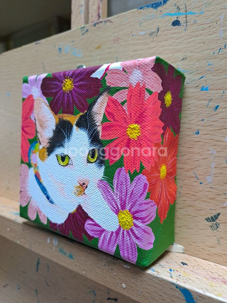 코스모스와 고양이 아크릴 그림입니다--1