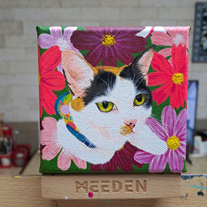 코스모스와 고양이 아크릴 그림입니다