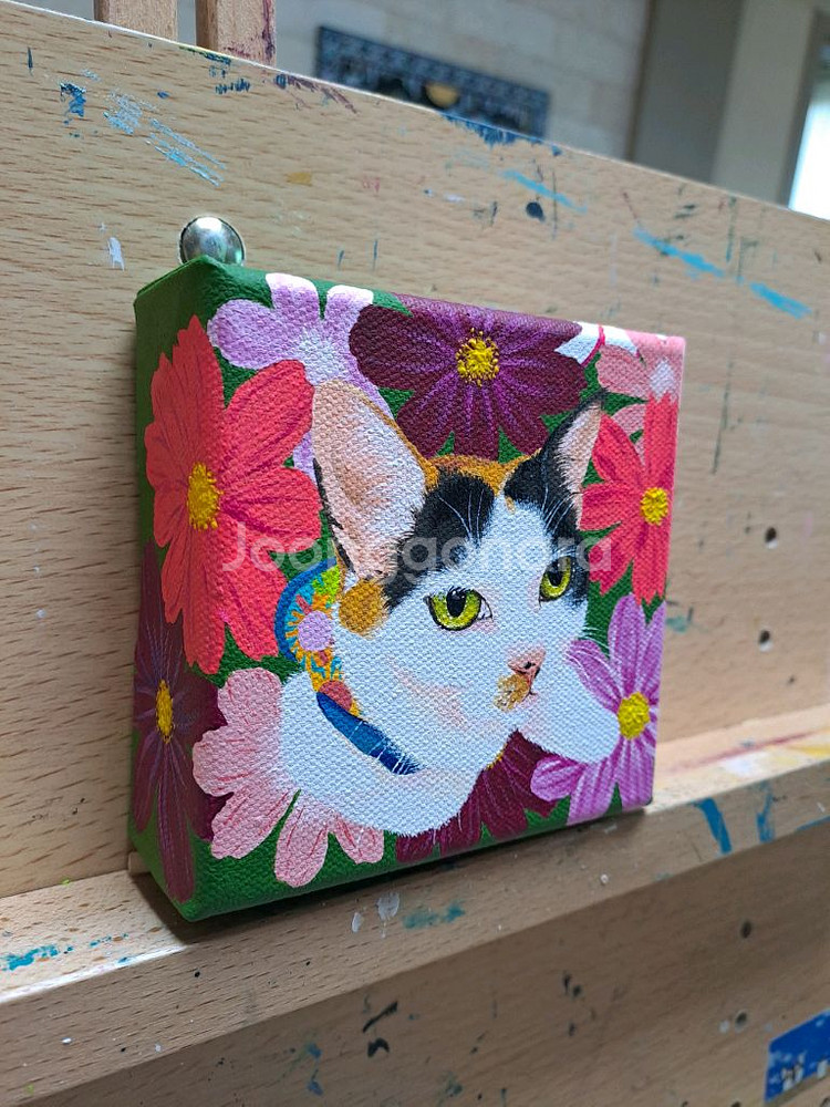 코스모스와 고양이 아크릴 그림입니다--2