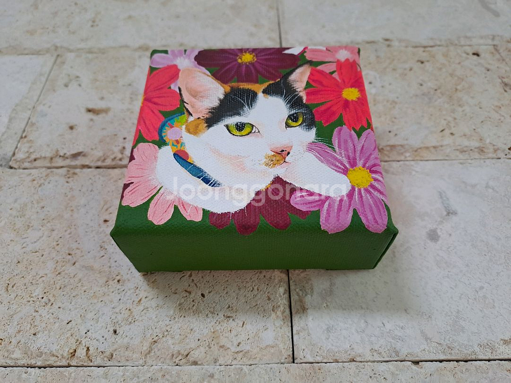 코스모스와 고양이 아크릴 그림입니다--3
