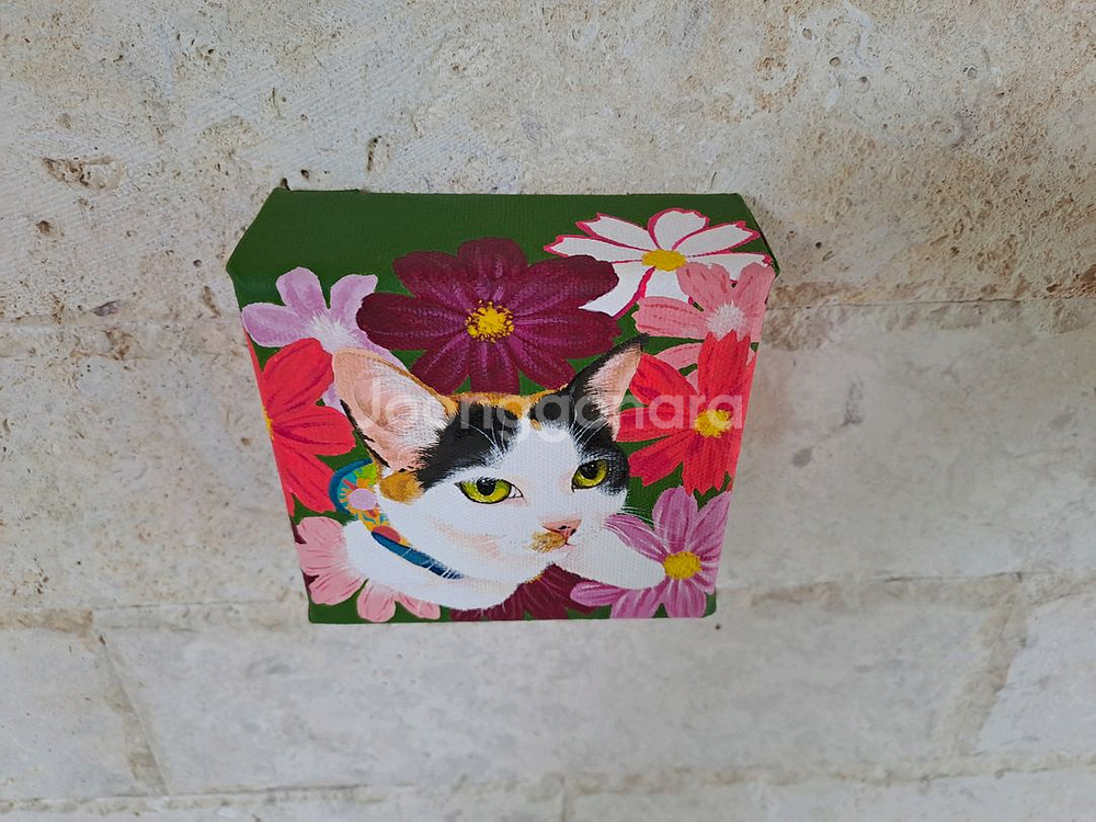 코스모스와 고양이 아크릴 그림입니다--4