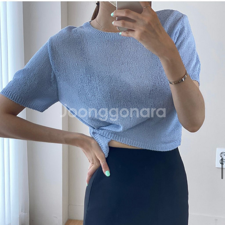 (F) 소라 단추 꼬임 크롭 투웨이 니트 한번 착용--0