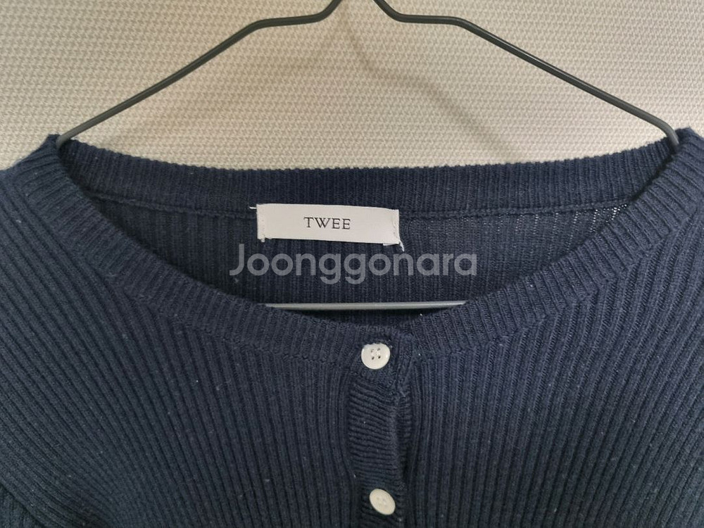 TWEE 크롭 골지 니트 네이비 가디건--1