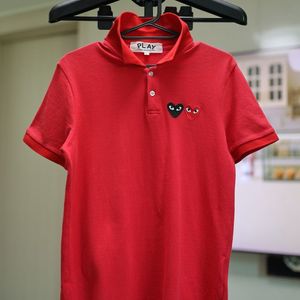 (정품)꼼데가르송 더블하트 폴로셔츠 레드 L 공용
