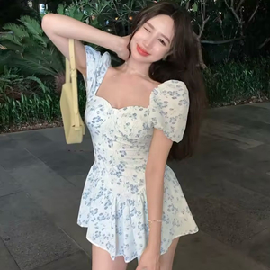 새) 여성 플라워 스퀘어넥 오프숄더 미니원피스 하늘색