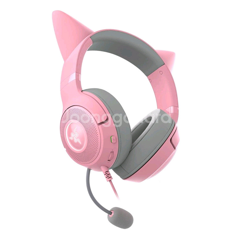 레이저 크라켄 키티 V2 쿼츠 핑크 고양이 헤드셋--1