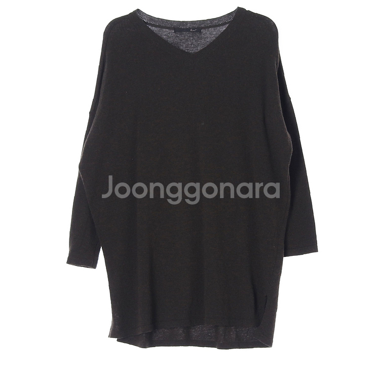 [XL]지컷 카키 브이넥 오버핏 울니트 원피스 드레스--0